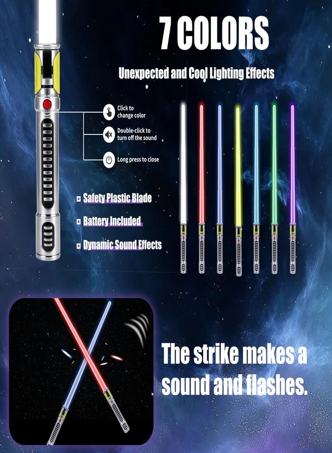 KEGOZ 7 Colors Changing Light Saber, Extendable FX Sound with Motion Sensor, Galaxy War Fighter Sword Toy for Kids, Halloween Xmas Birthday Present(2 Pack) - Image 2